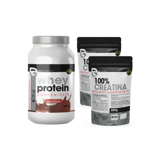 Kit Whey Concentrado 900g + 2x 100% Creatina Pura 600g - Dg Labs