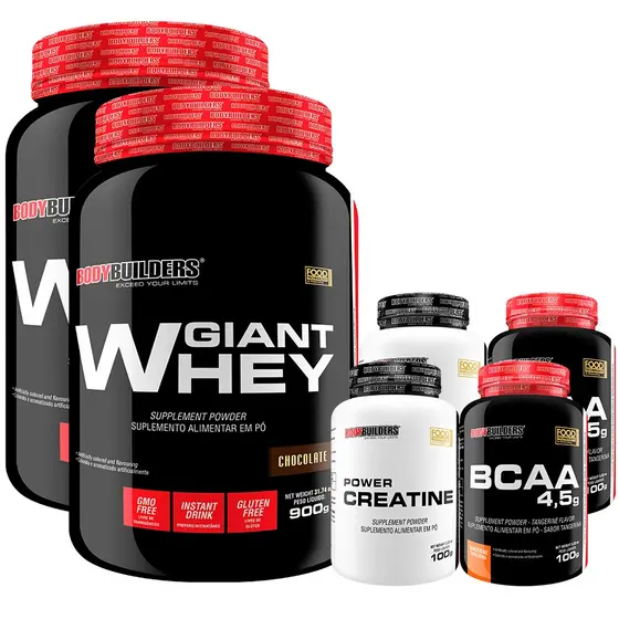 Kit 2x Whey Protein Giant Whey + 2x Bcaa + 2x Creatina -  Bodybuilders