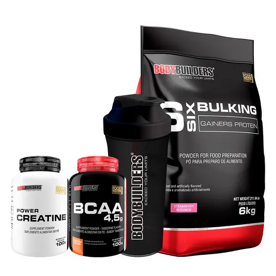 Kit Bulking Whey Protein 6kg + Creatina 100g + BCAA 100g + Coqueteleira - Bodybuilders