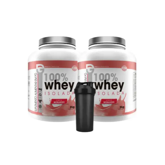 Kit 2x 100% Whey Protein Isolada 2kg + Coqueteleira - Dg Labs