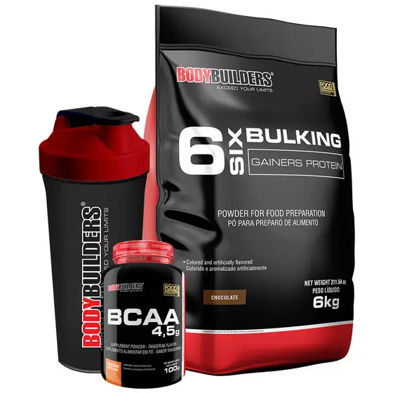 Kit Hipercalórico 6 Six Bulking 6kg + BCAA 4,5 100g + Coqueteleira – Bodybuilders