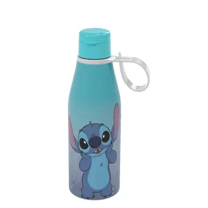 Garrafa 500ml Infantil Stitch Tampa Abre Fácil Plástico Ideal para Escola e Passeios