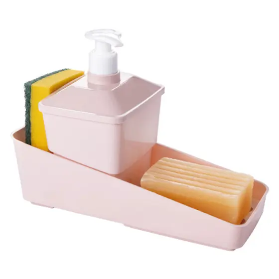 Conjunto Porta Detergente, Sabão e Esponja Rosa