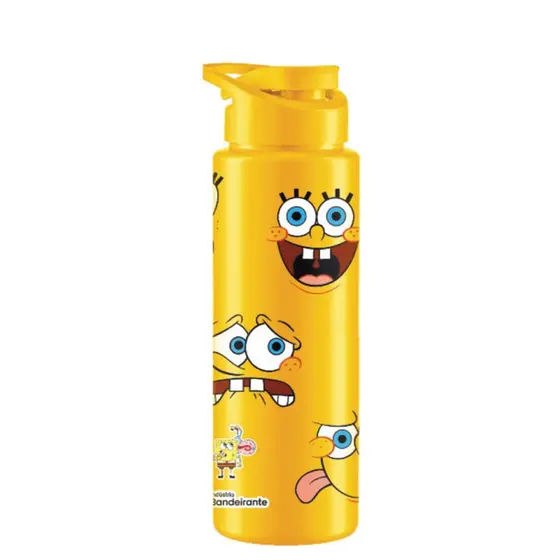 Garrafa Infantil 750ml Bob Esponja Amarela com Tampa Flip Ideal para Escola e Atividades Externas