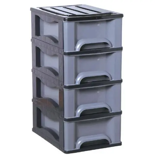 GAVETEIRO PRETO C/04 GAVETAS PRATA - 46X33X70 CMS
