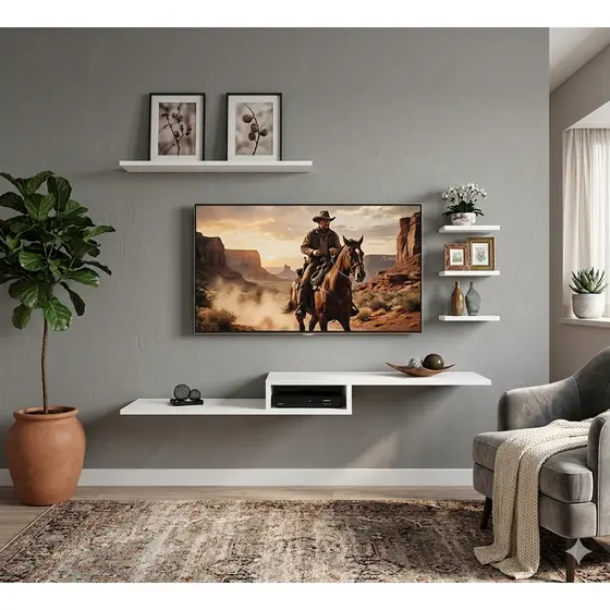 Rack Suspenso Para TV Até 50 Polegadas MDF 15mm Painel Sala Quarto Moderno Com Prateleiras Organizador Flutuante Luxo