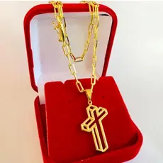 Cordão de moeda antiga com banho de ouro elo alongado 3mm/70 cm