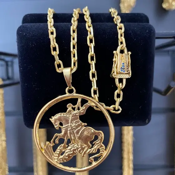 Cordão cadeado 4 mm banhado a ouro 18k ping SÃO JORGE = fecho especial