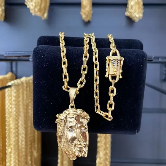 Cordão masculino cadeado 4 mm com fecho especial MOEDA ANTIGA banhado a ouro 18k