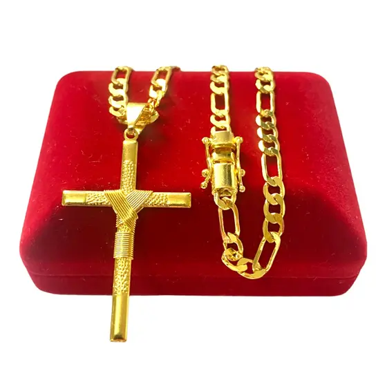 Cordão Banhado em Ouro 18K 3x1 4MM - CRUZ MINIMALISTA II -  BANHO DE OURO 18K - UNISSEX FEIXO GAVETA