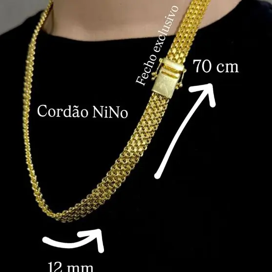 Cordão Nino 12 mm Liga de Moeda Antiga Banhado a OURO 18K ANTIALERGICO - 70 CM