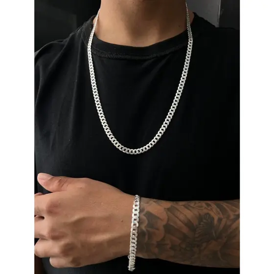 Kit  Grumet 7 mm escama de peixe Cordão + Pulseira a Prata Legitima 925 Antialérgica
