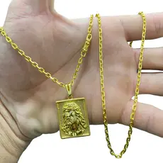 Cordão Cadeado 3MM Liga De Moeda Antiga Banhado A Ouro 18K Pingente placa Jesus