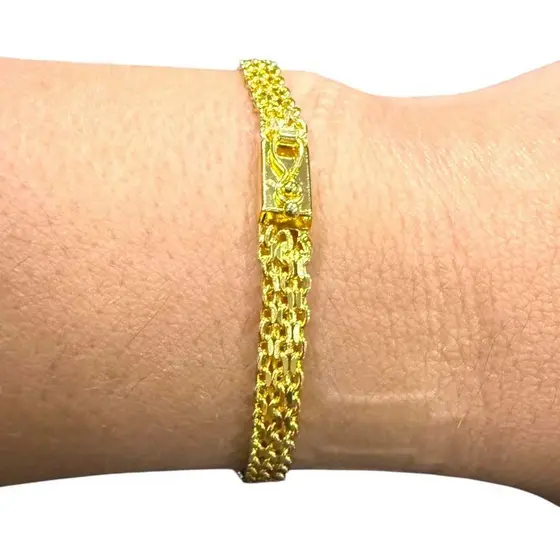 Pulseira Tripla Masculina Banhada a Ouro 18K – Corrente Grossa Premium com Fecho de Gaveta 21cm