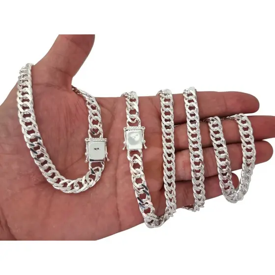 Kit Corrente E Pulseira GRUMET DUPLA 8MM Masculina Grossa Banhada À Prata 925