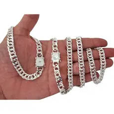 Kit Corrente E Pulseira GRUMET DUPLA 8MM Masculina Grossa Banhada À Prata 925