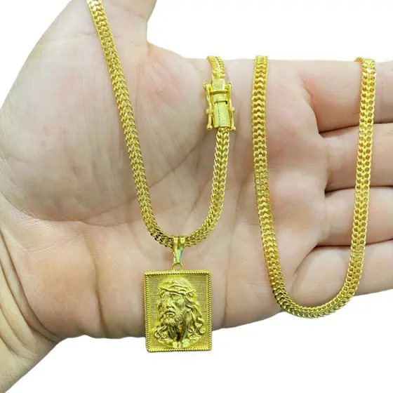 Cordão Grumet escama Dupla 6 mm LIGA DE MOEDA ANTIGA banhado a Ouro 18k Antialérgico