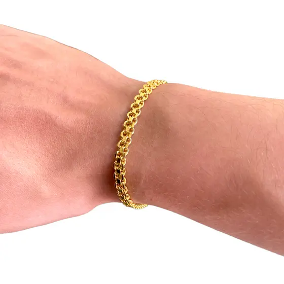 PULSEIRA CADEADO DUPLO 7MM - LIGA DE MOEDA ANTIGA + BANHO DE OURO 18K MASCULINO FEIXO GAVETA PREMIUM