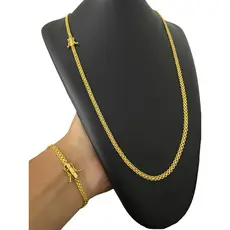 Cordão + Pulseira 4 mm Cadeado Duplo Banhado A Ouro 18k Luxo