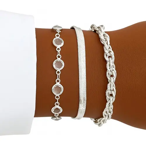 Kit Trio Pulseiras Fita Ponto Luz Trançada Banhado Prata 925