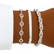 Kit Trio Pulseiras Fita Ponto Luz Trançada Banhado Prata 925