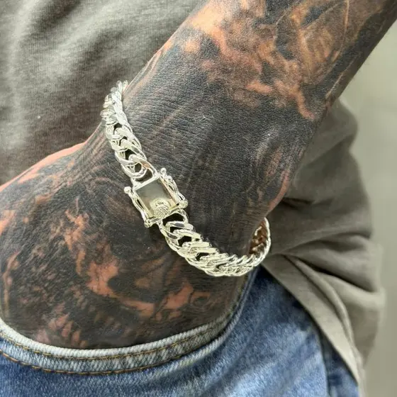 Pulseira Grumet Dupla 10 mm a Prata Legitima 925 Antialérgica