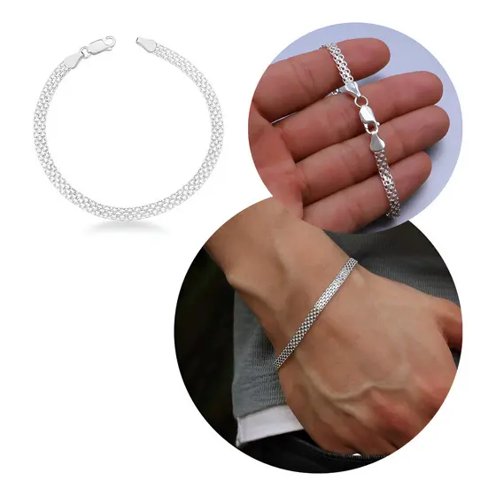 Pulseira Prata 925 Masculina 4,7 Mm Esteira Bismark Argennti Comprimento 20 Cm Cor Prateado
