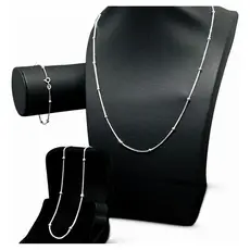 Kit Trio Prata 925 Tornozeleira Pulseira Colar Bolinhas Elo Diâmetro 45 cm Prata 925 Legitimo
