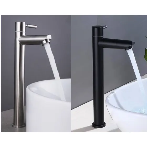Torneira De Mesa Preta/Cromada bica alta p/ Banheiro Cuba Agua Fria