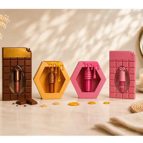 Brilho Labial Gloss Lip Hidratante Aroma Mel Dourado Rosa Chocolate Kit Duração Batom Maquiagem