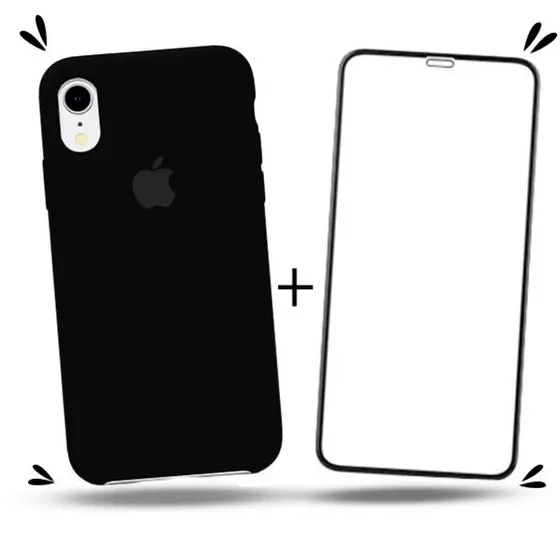 Kit 2em1 Capa + Pelicula Para iPhone XR - Case Silicone Aveludada + Pelicula de Vidro 3D Full Cover