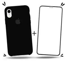 Kit 2em1 Capa + Pelicula Para iPhone XR - Case Silicone Aveludada + Pelicula de Vidro 3D Full Cover