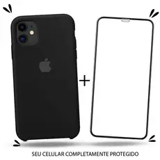 Kit 2em1 Capa + Pelicula Para iPhone 11 - Case Silicone Aveludada + Pelicula de Vidro 3D Full Cover