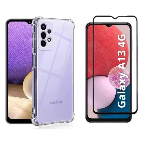 Kit 2em1 Para Samsung Galaxy A13 4G Capa Capinha TPU Anti-Impacto Transparente + Pelicula de Vidro 3D 5D