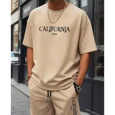 Conjunto Camiseta California 100% Algodão Bermuda de Mole Tactel Short com Bolso Masculina Academia Casual Treino
