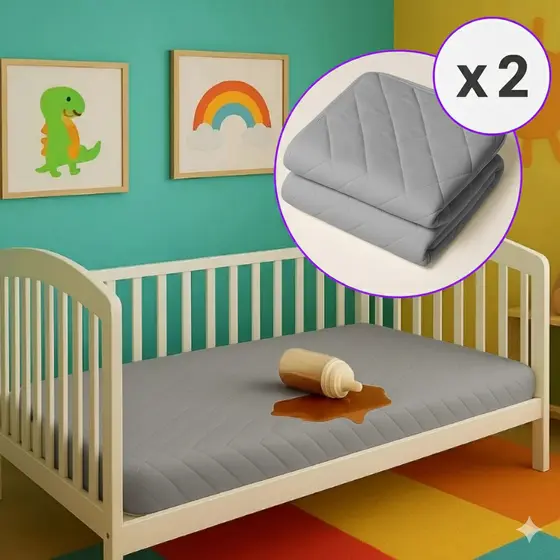 KIT 2 Capas Impermeável Cinza Para Berço Com Elástico 1,30 x 0,70M Tecido Matelado Forro Protetor