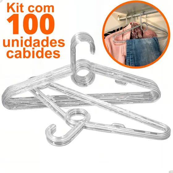 Cabide Acrilico 100 Unidades Adulto Grosso Reforçado