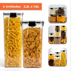 Kit 4 Potes Herméticos 2x 2,2L + 2x 1,6L Com Trava Reforçada 100% Vedado