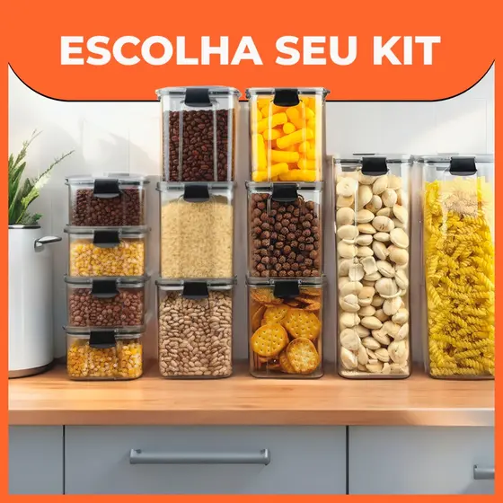 Kit de Potes Herméticos Cozinha Mantimentos