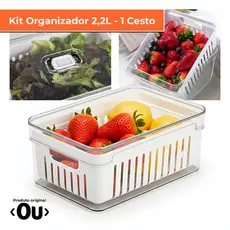 Monte Seu Kit de Até 4 Potes Organizador de Geladeira 2,2 Litros Acrílico Com Cesto para Alimentos Vegetais Cozinha