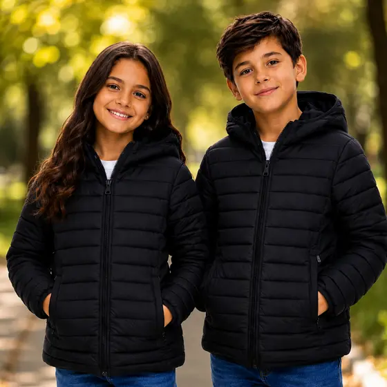 Jaqueta Puffer Infantil Masculino Pelinhos e Touca Inverno Frio Intenso