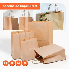 Sacola Kraft PP / P / M / G Embalagem Ecológica Delivery Festa Aniversario Presente Lembrancinha