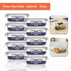 Kit Potes Hermético 640ml Vidro 4 Travas Marmita