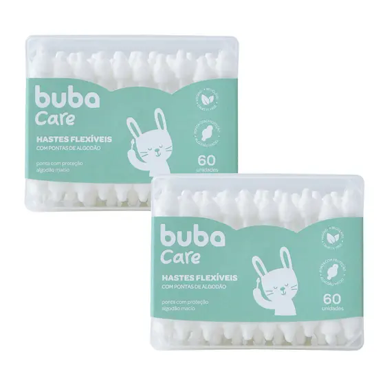 Kit 120 Cotonetes Hastes Flexíveis Buba Bebê Ponta Proteção 100% atóxico