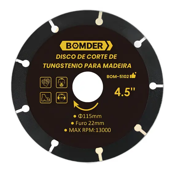Disco de Corte Madeira Tungstenio Furo 22mm Diametro 115mm Cortes Precisos