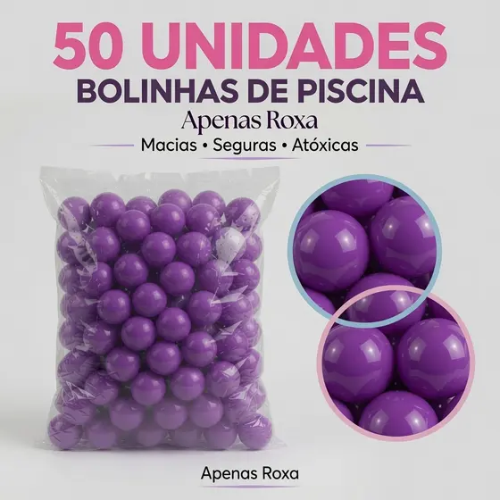 50 Bolinhas de Piscina Infantil Roxa 71mm Brinquedo Criança