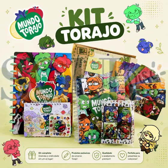 KIT TORAJO - CADERNO INTELIGENTE FLEXIVEL, SKETCHBOOK, BOTTON, LIVRO DE COLORIR