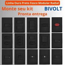 Tomada Interruptor 10A 20A Linha Ouro Preto Fosco Modular RADIAL Tomada Apagador Paralelo Simples