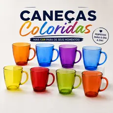 Par de Canecas Pai E Mãe 350ML De Vidro Xícaras Café Chá Coloridas Verona Clink 2 Peças