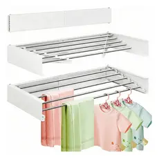 Varal de Parede Apartamento Retrátil Dobrável Mágico 80cm 5 Varetas Lavanderia Compacto